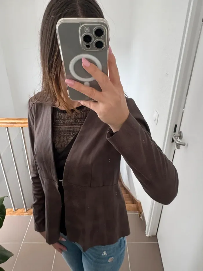 Veste blazer effet similicuir python chocolat - photo numéro 4