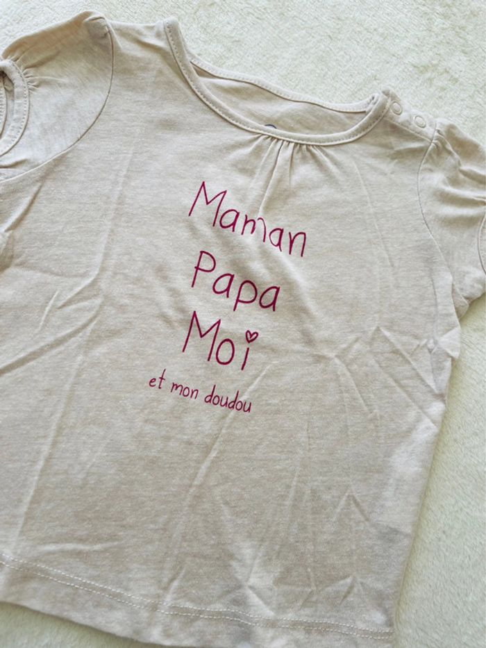 Tee shirt « maman papa moi et mon doudou » mots d’enfants 9mois 71cm - photo numéro 2