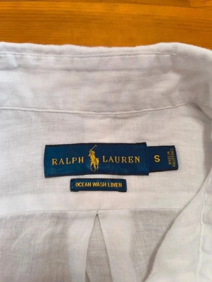 Chemise en Lin - Ralph Lauren - Ocean wash linen - Logo brodé bleu - Blanc - Taille S - photo numéro 9