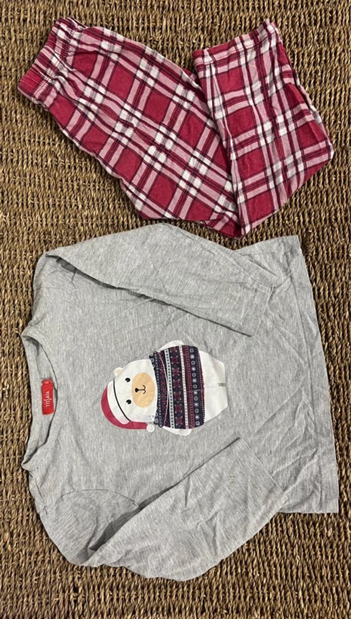 Pyjama Noël léger deux pièces gris et rouge