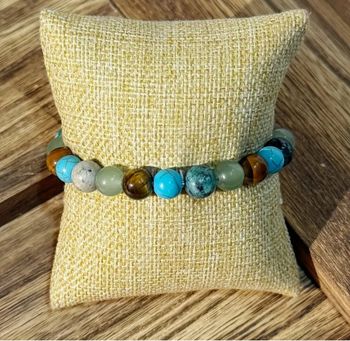 Bracelet bohème pierre naturelle turquoise œil de tigre association parfaite contre l’anxiété neuf