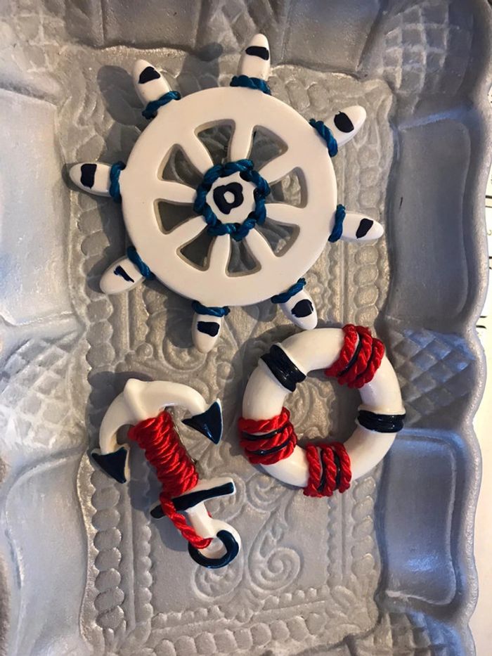 lot de 3 broches vintage marine bateau bleu rouge blanc patriotique