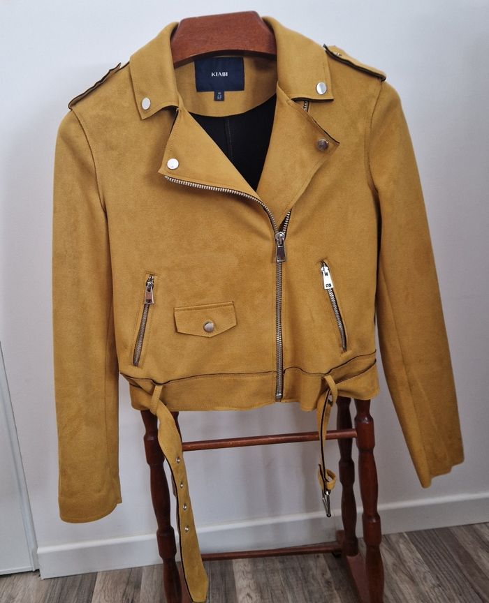 Veste Suédine Style Perfecto Moutarde, Taille 40 - photo numéro 2