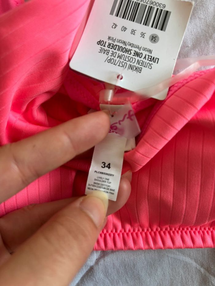 Haut de maillot de bain asymétrique bandeau bretelle rose fushia penti taille XS/34 neuf - photo numéro 3