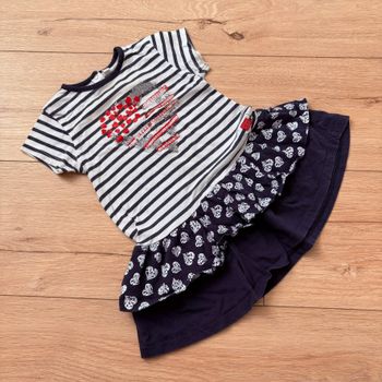 Robe fille 12 mois PLUS rayée bleu marine et blanc avec jupe volant