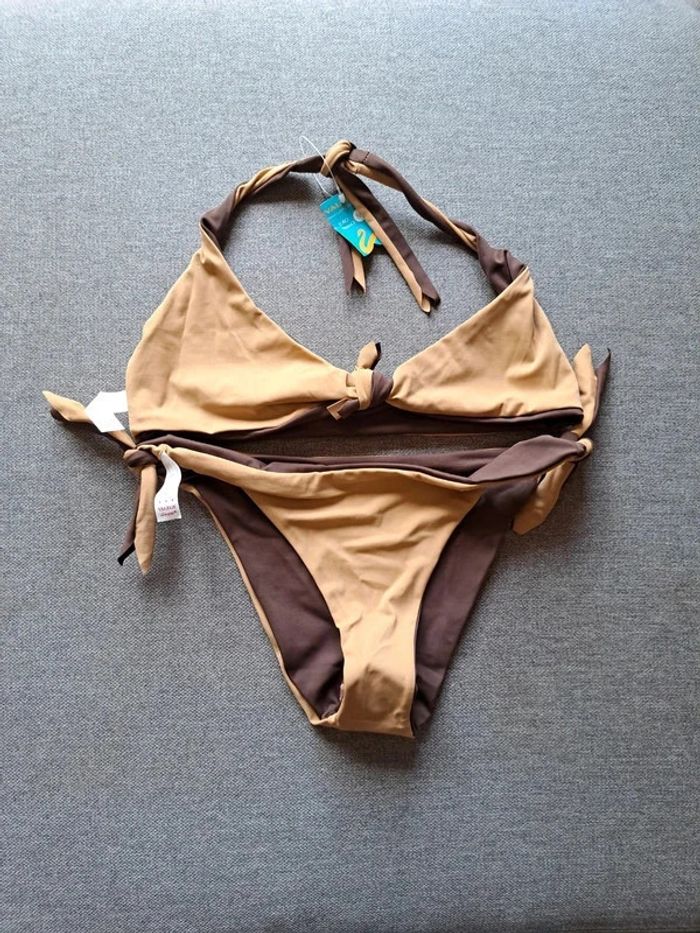 Maillot de bain / bikini réversible marron / beige en M - photo numéro 4