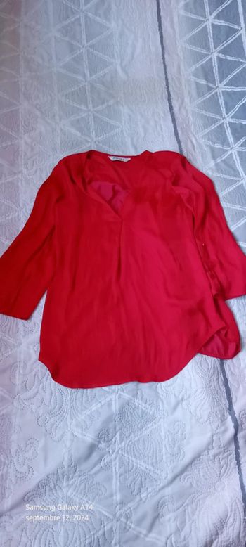 Blouse aspect soie manches réglables rouge femme S stradivarius
