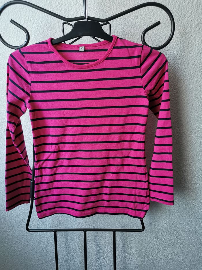 Tee Shirt rayé rose/noir