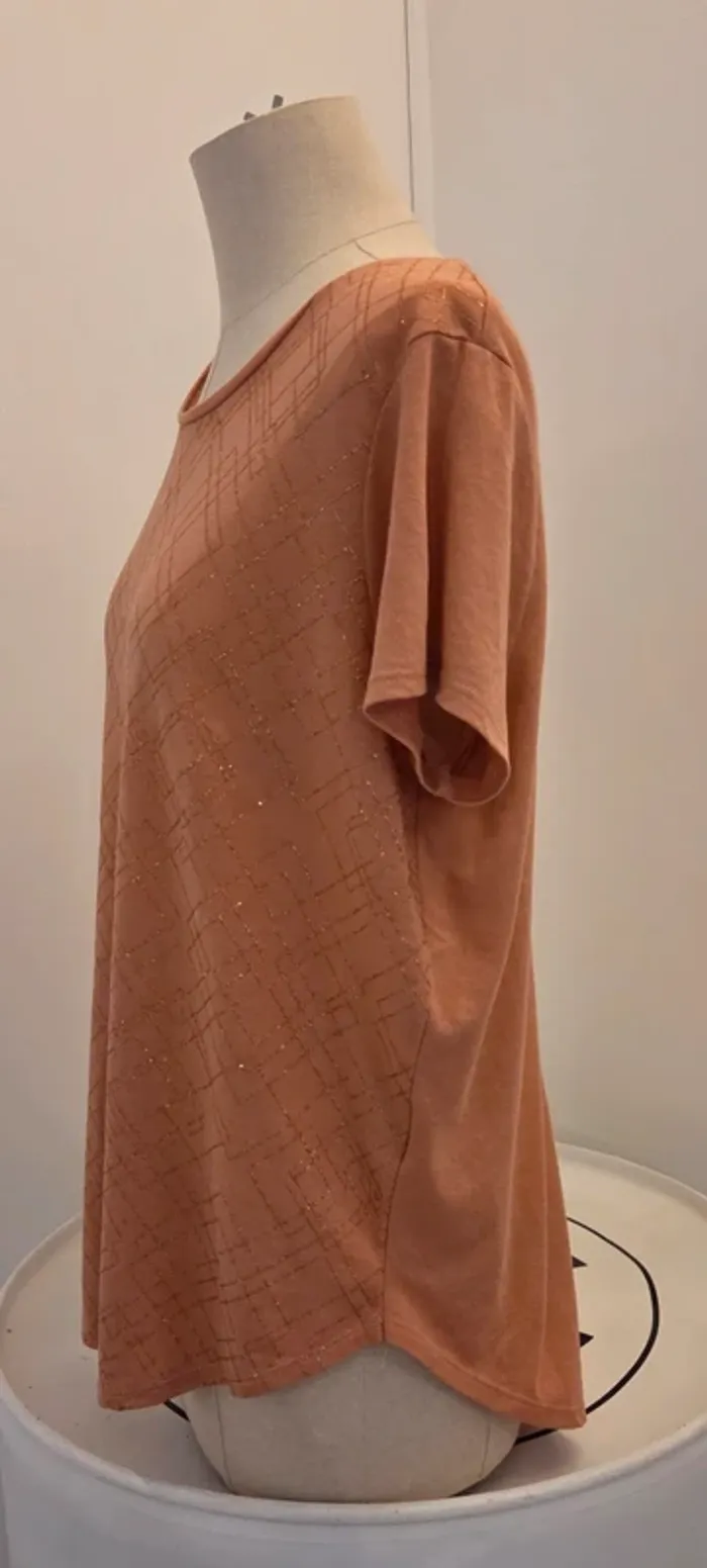 T-shirt femme KIABI scintillant cuivre terracotta – Taille L (42-44 EUR)