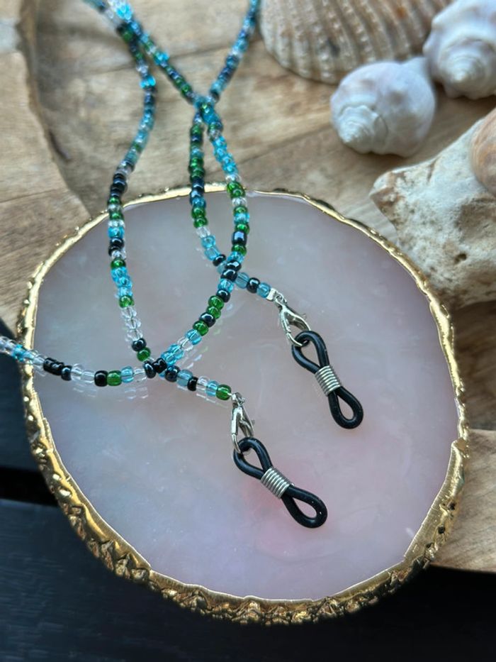 Chaîne de lunettes perles naturelles bleues – Neuf – 17 cm - photo numéro 4