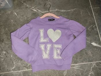 Pull fille motif love cœur argenté violet 6 ans