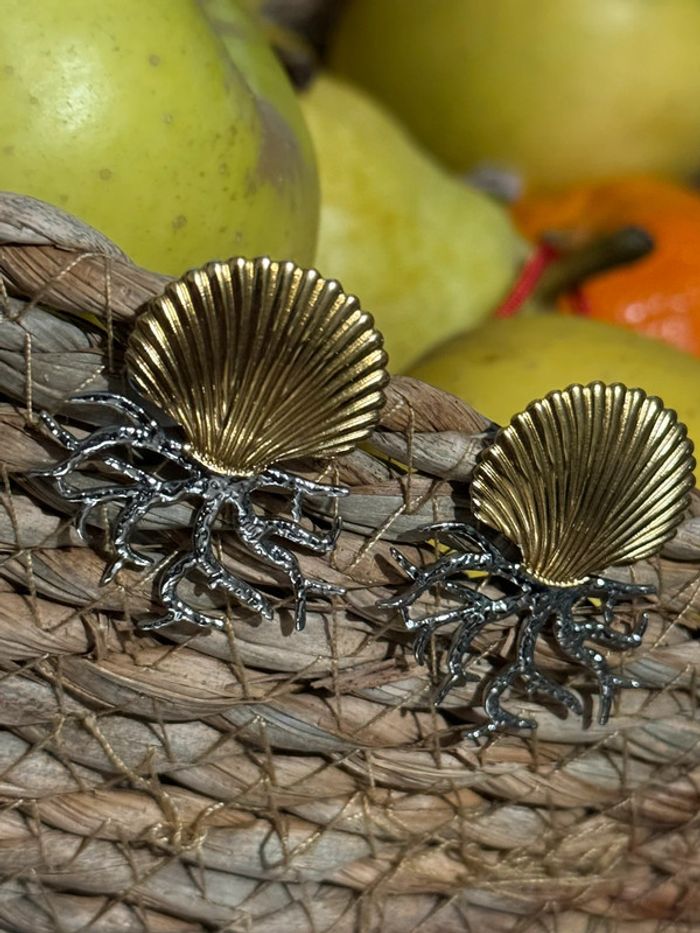 Paire de boucles d’oreilles coquillage de la mer acier inoxydable or et argent mile Mila - photo numéro 4