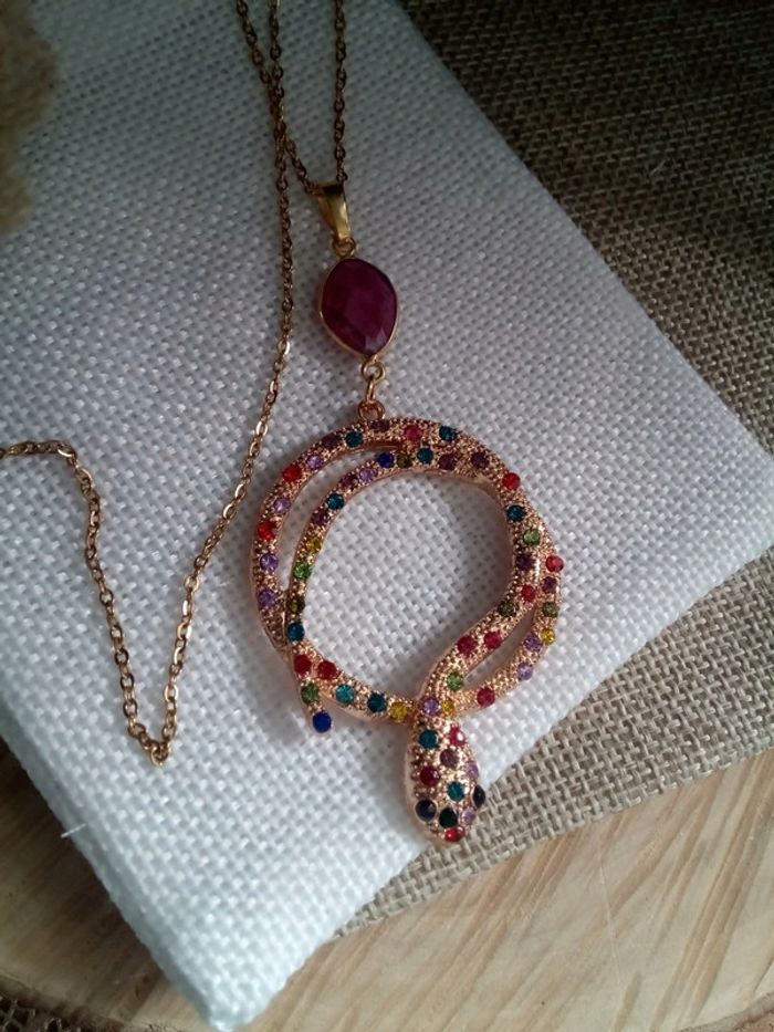 Collier serpent avec pierre de rubis brute - photo numéro 2