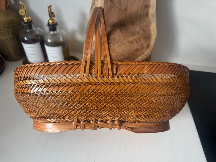 Panier ancien en osier / bambou tressé – vintage - photo numéro 10