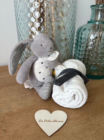 Doudou ma première couverture lapin gris lange