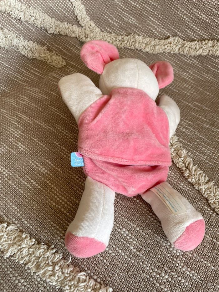 Peluche doudou 26cm Sucre d'orge souris rose et blanche très bon état - photo numéro 4