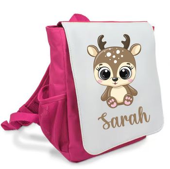 Sac à dos enfant rose personnalisé prénom - Petit faon mignon - Rabat imprimé amovible - Sac crèche ou maternelle fille