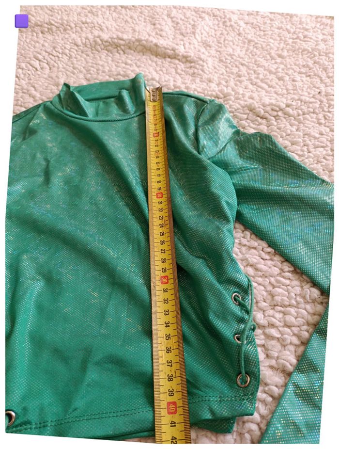 Top vert métallisé vintage lacets fil sur coté, brillant, doré - photo numéro 5