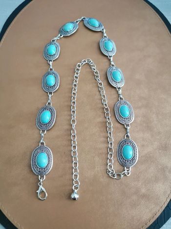 Ceinture Métal femme argenté et bleu turquoise
