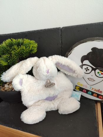 doudou baby nat' lapin blanc violet mauve rond croix poils bn742 câlins DD003265