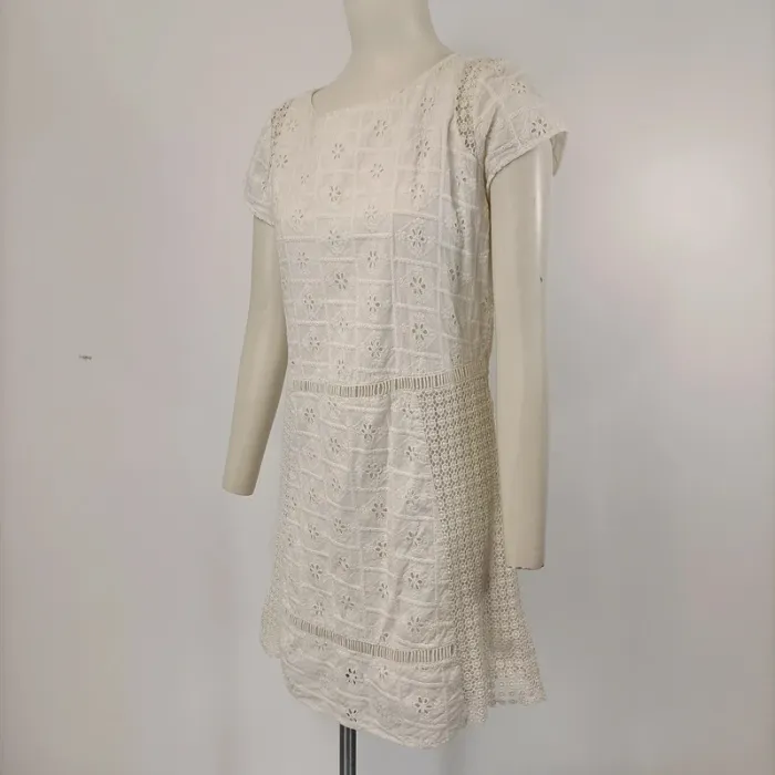 Robe blanche Broderie Anglaise - Zara Trafaluc 100% Coton doublure Viscose - A204 - photo numéro 4
