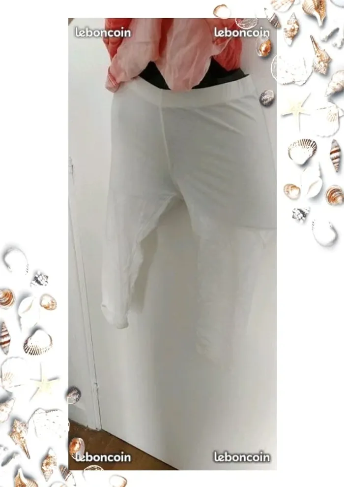 Ensemble haut avec bretelle réglable saumon et legging blanc taille 164 cm - photo numéro 3