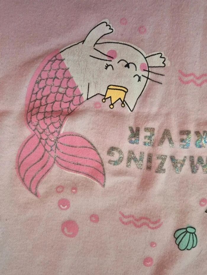 Ensemble Tee-shirt manche courte chat sirène et Short en coton coquillage - photo numéro 7