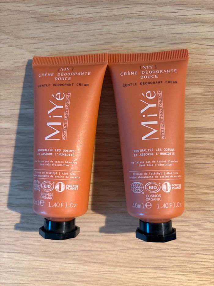 Lot de 2 crèmes déodorantes douces MiYé – 40 ml – Neuf