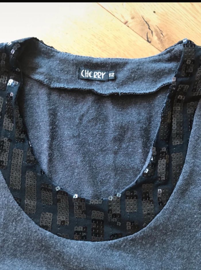 Robe gris chiné avec col et poches en strass Cherry taille 2 - photo numéro 2