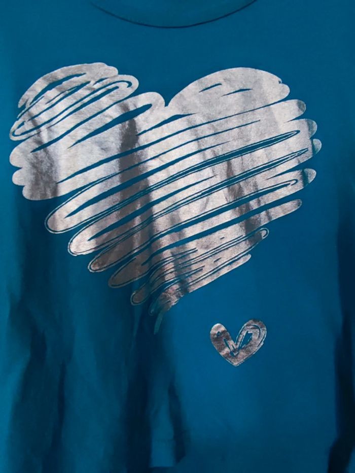 Sweatshirt turquoise coeur argenté 8 ans BPC - photo numéro 2