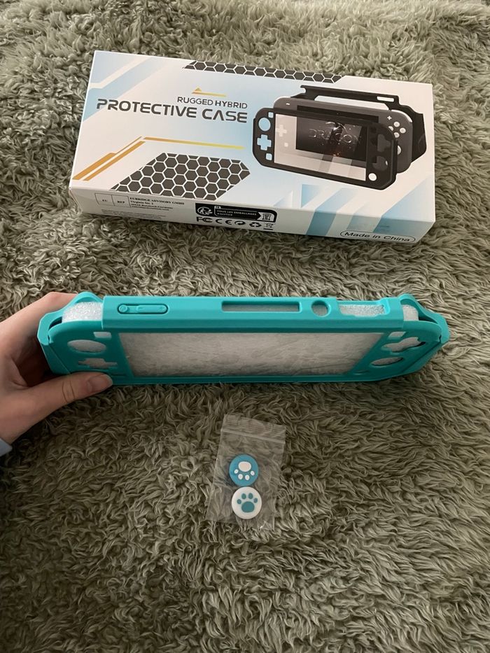 Coque pour Switch Lite bleu turquoise avec protège joysticks - photo numéro 4