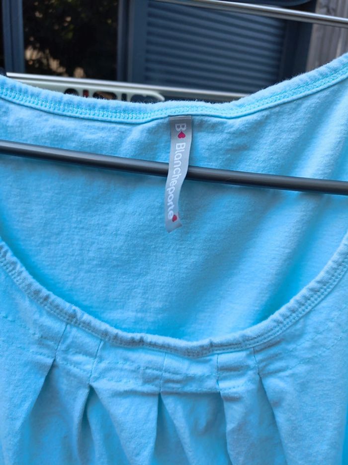 T-shirt blanche porte bleu turquoise taille 52 - photo numéro 2