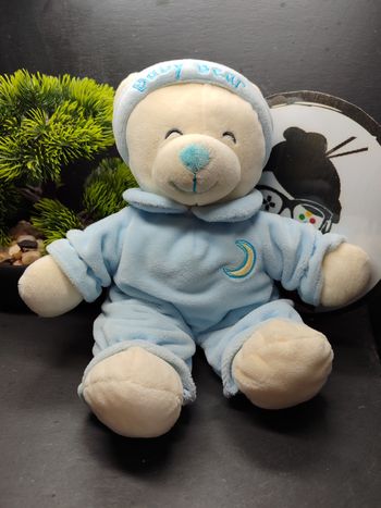 Peluche ours bleu ciel Baby Bear gipsy bonnet lune crème blanc nuit pyjama Jaune