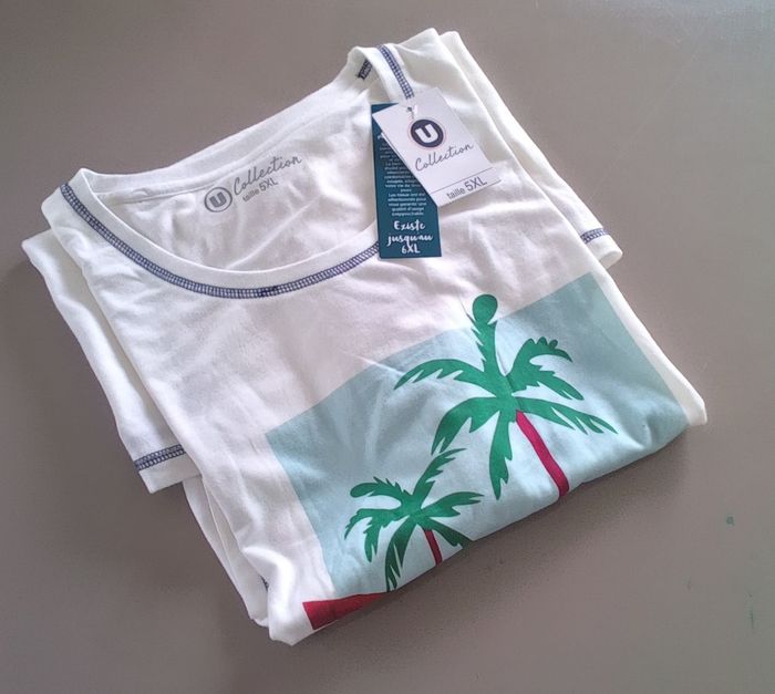 T-shirt manches courtes marque U collection taille XXXXXL/5XL couleur blanc à motif pour homme - photo numéro 8