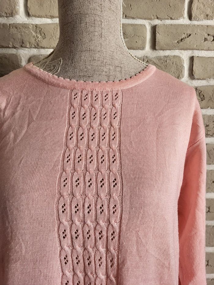 Pull vintage rose à torsades et perles - Angela Baraldi - photo numéro 2