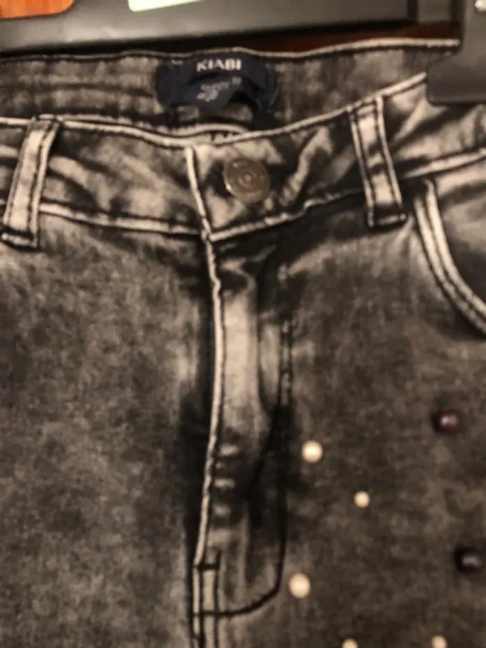 Jean noir délavé à perles - photo numéro 5