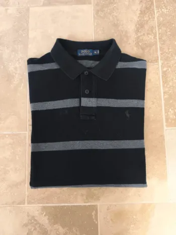 Polo Ralph Lauren homme XL noir rayures grises logo noir a détacher