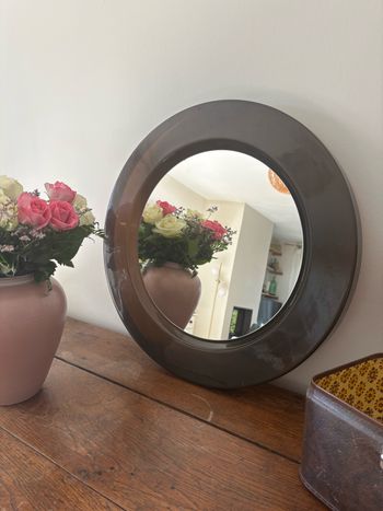 Vintage miroir rond années 70 brun fumé vintage