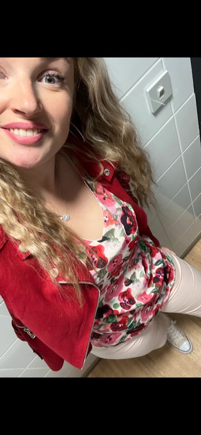 Blouse été S/M S M 36 38 à fleurs rose et rouge doré été dos découvert tunique fluide by one - photo numéro 3