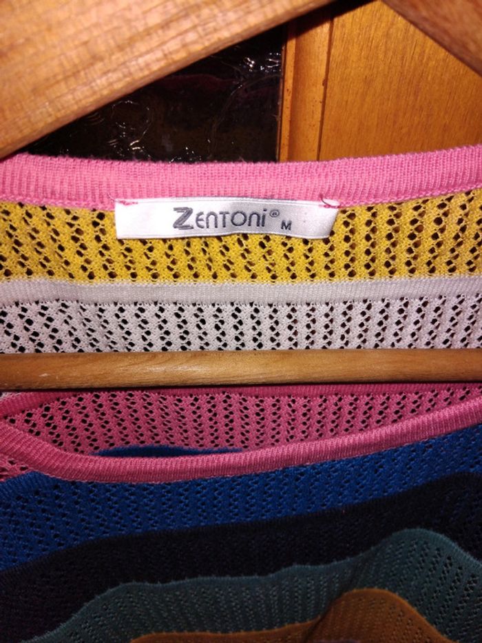 Pull d'été maille aille ajourée à rayures multicolore - photo numéro 3