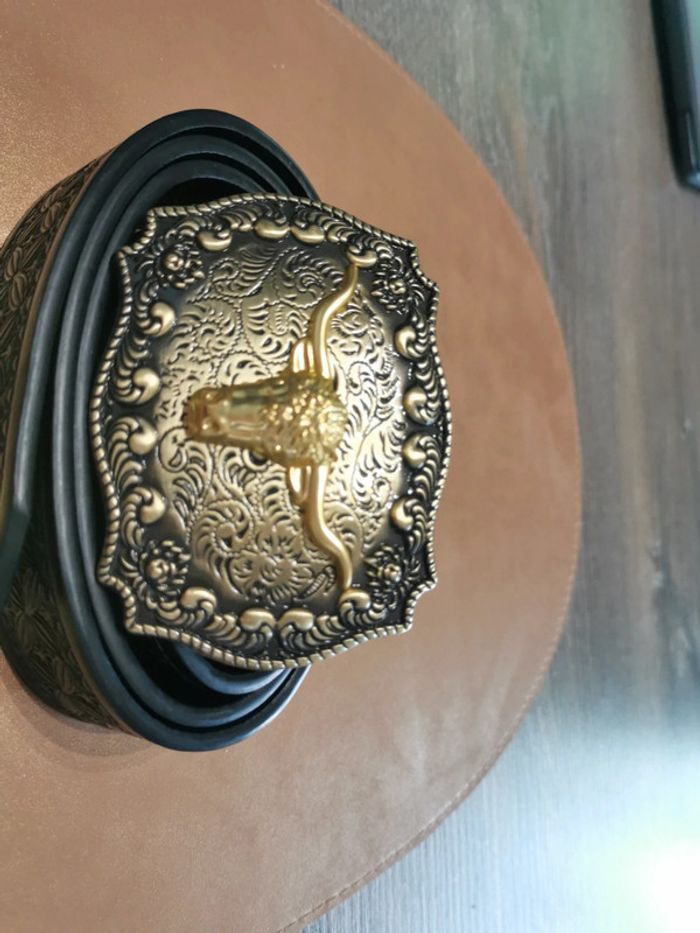 Ceinture de cowboy country taureau dorée - photo numéro 2