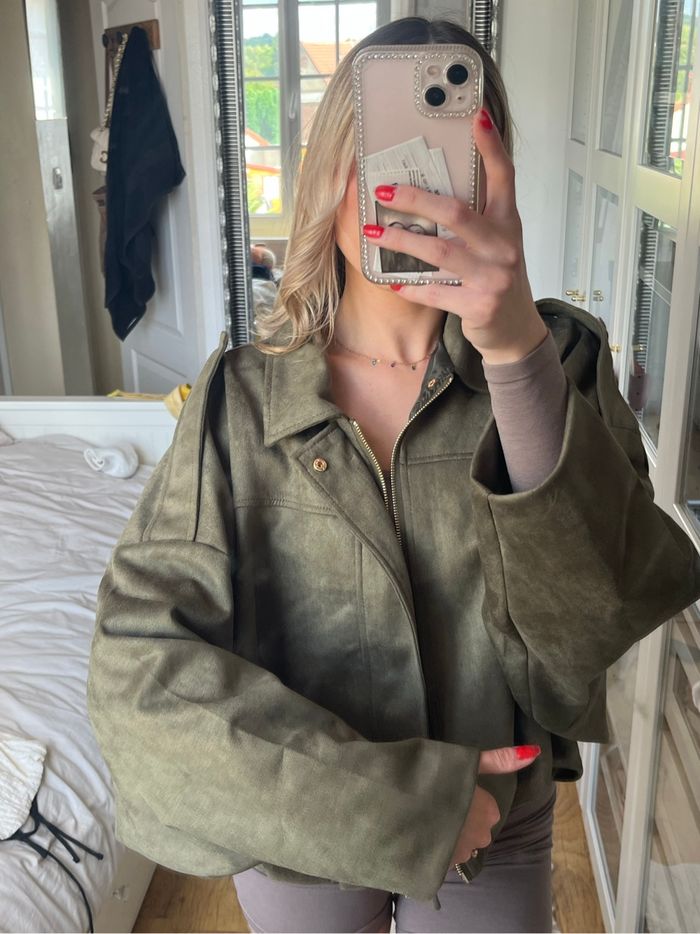Veste tendance effet suède verte militaire taille s - photo numéro 7