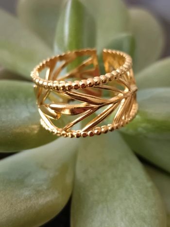 Bague feuillage or acier inoxydable ajustable