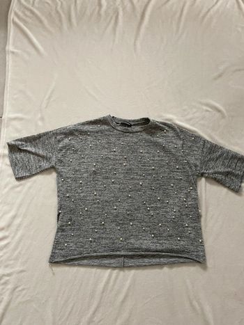 Pull femme gris manches courtes avec perles taille unique