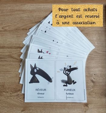⭐  Lot de 12 feuilles humeur plastifier Le loup qui #emyfleury_cartes