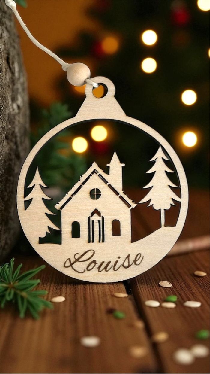 Boule de Noël en bois avec prénom - photo numéro 3
