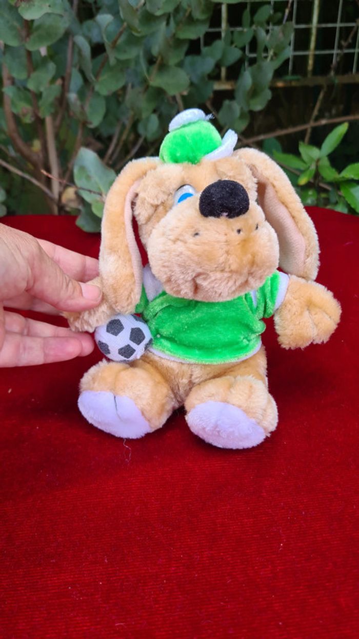 Petit chien vintage joueur de foot maillot vert