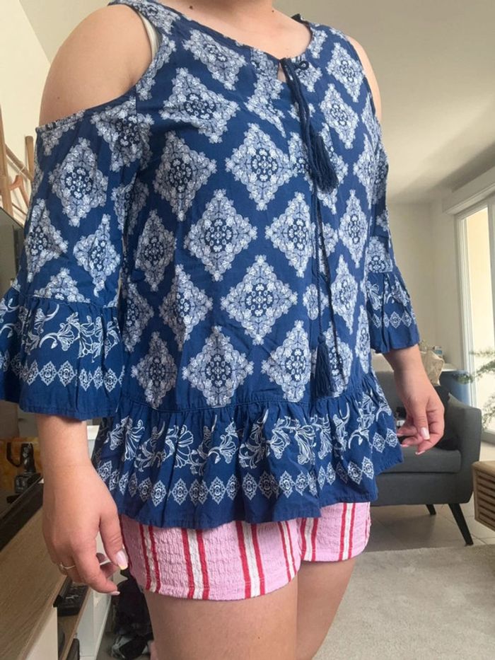 Haut bleu style bohème atypique amisu taille S - photo numéro 3