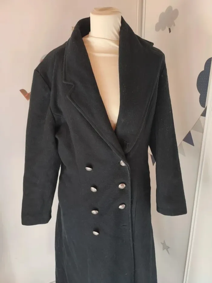 Manteau long en laine noir veste - photo numéro 2