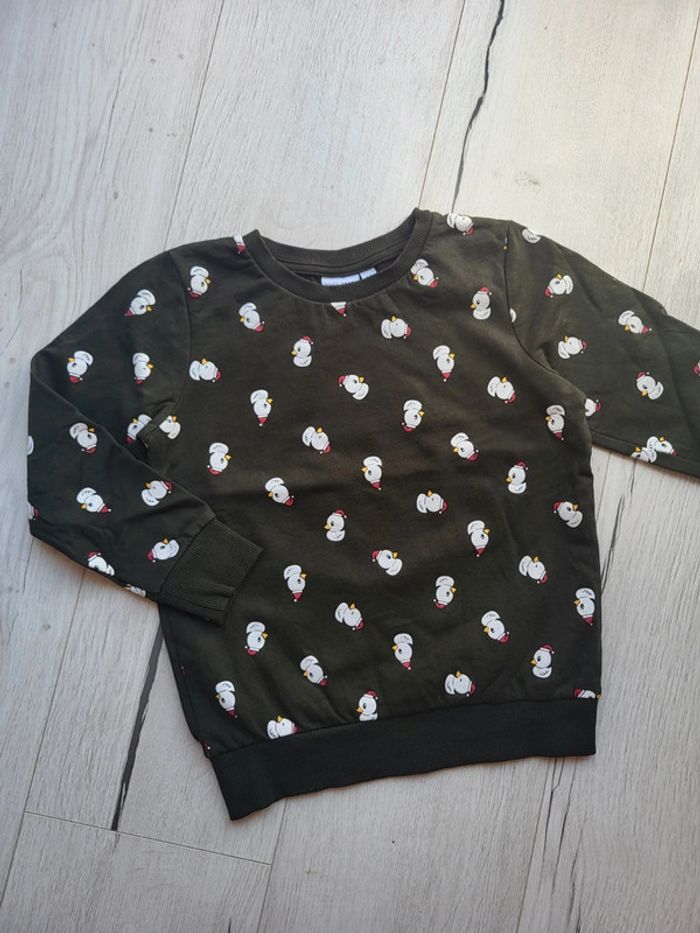 Pull chaud vert foncé canards 5ans neuf name it